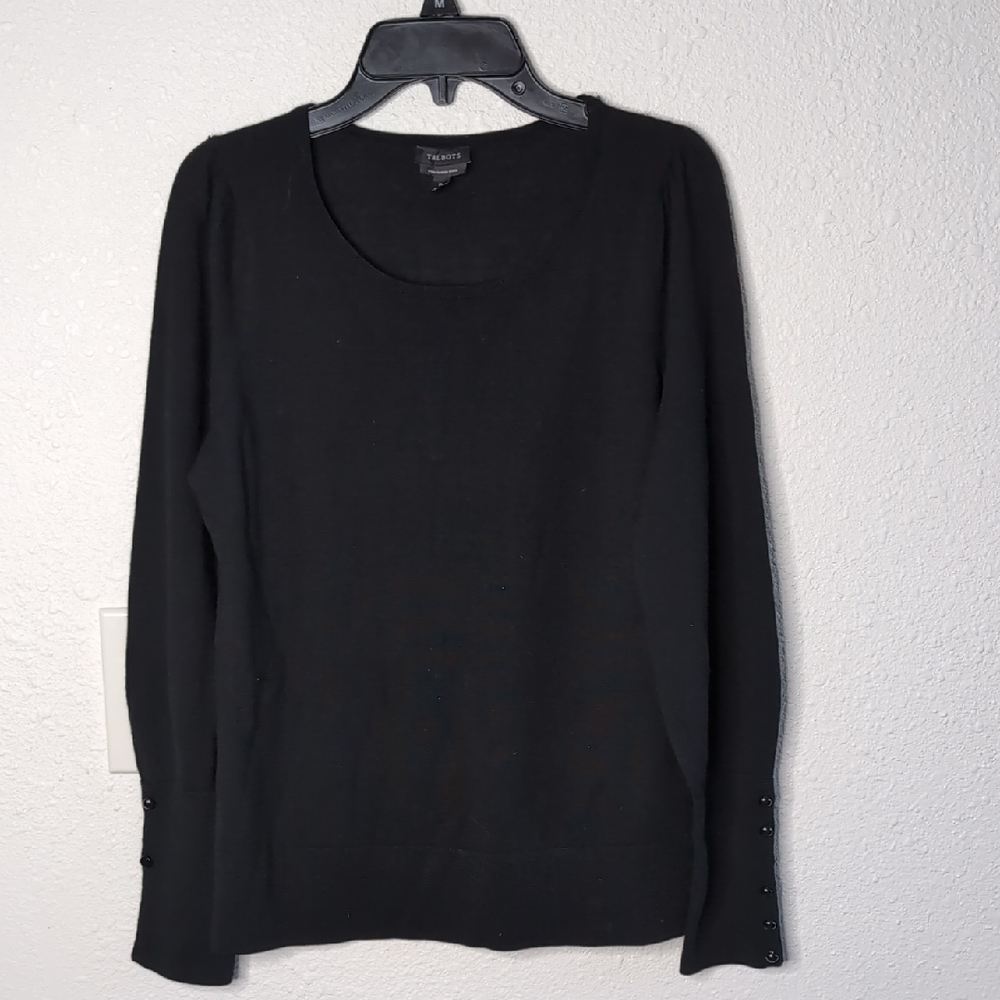 Talbots Black Knit Sweater 100% wool size Small